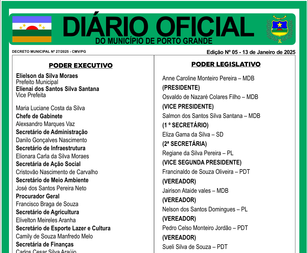 DIÁRIO OFICIAL - EDIÇÃO 05 - 13 DE JANEIRO DE 2025
